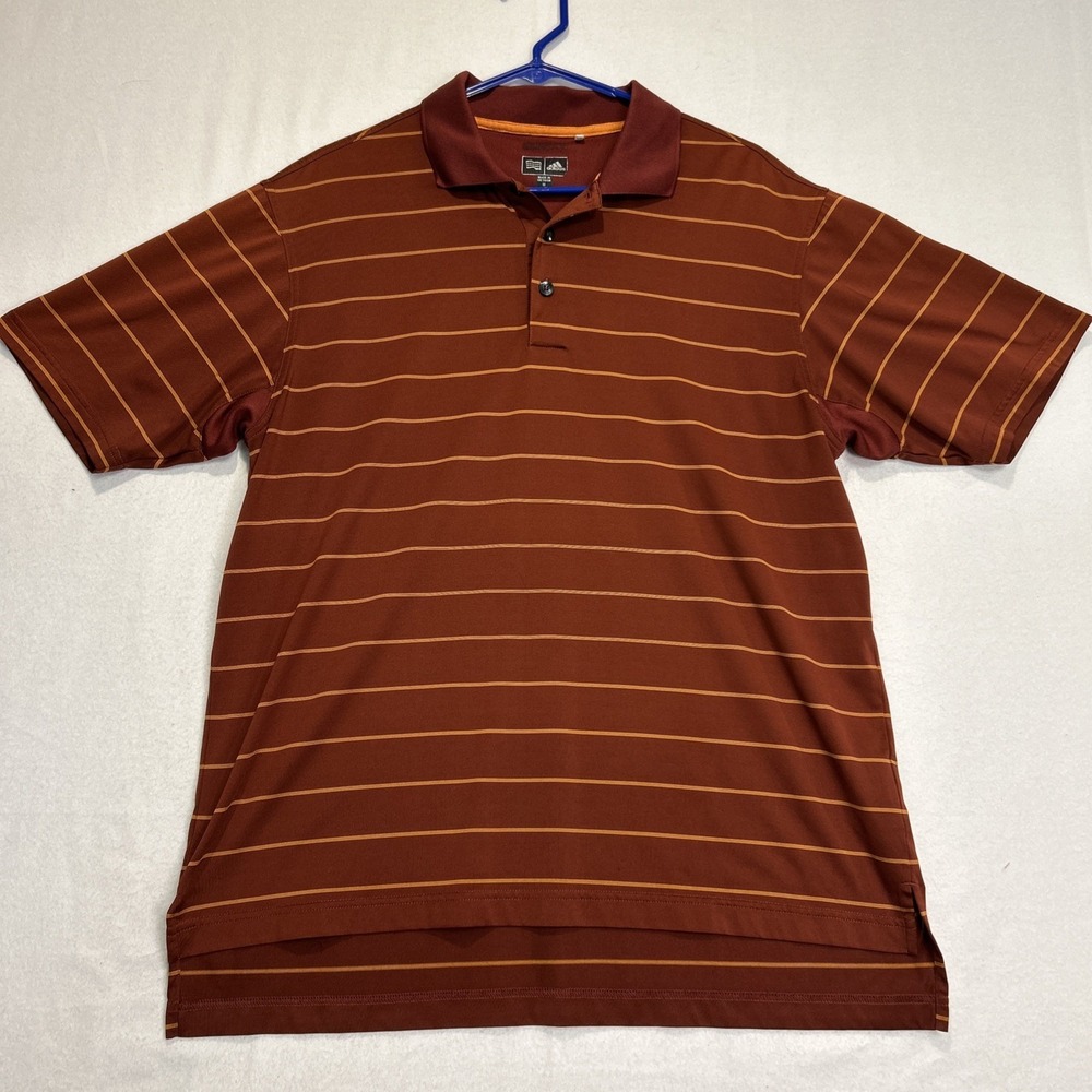 Adidas Climacool Golf Polo Shirt Mens Medium Brown Striped Short Sleeve Logo